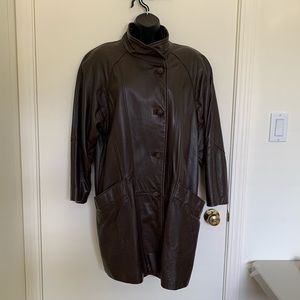 Vintage 80's LNR Leather Brown Coat Trench Jacket